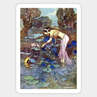 Sita Finds Rama Among the Lotus Blossoms - Warwick Goble Sticker